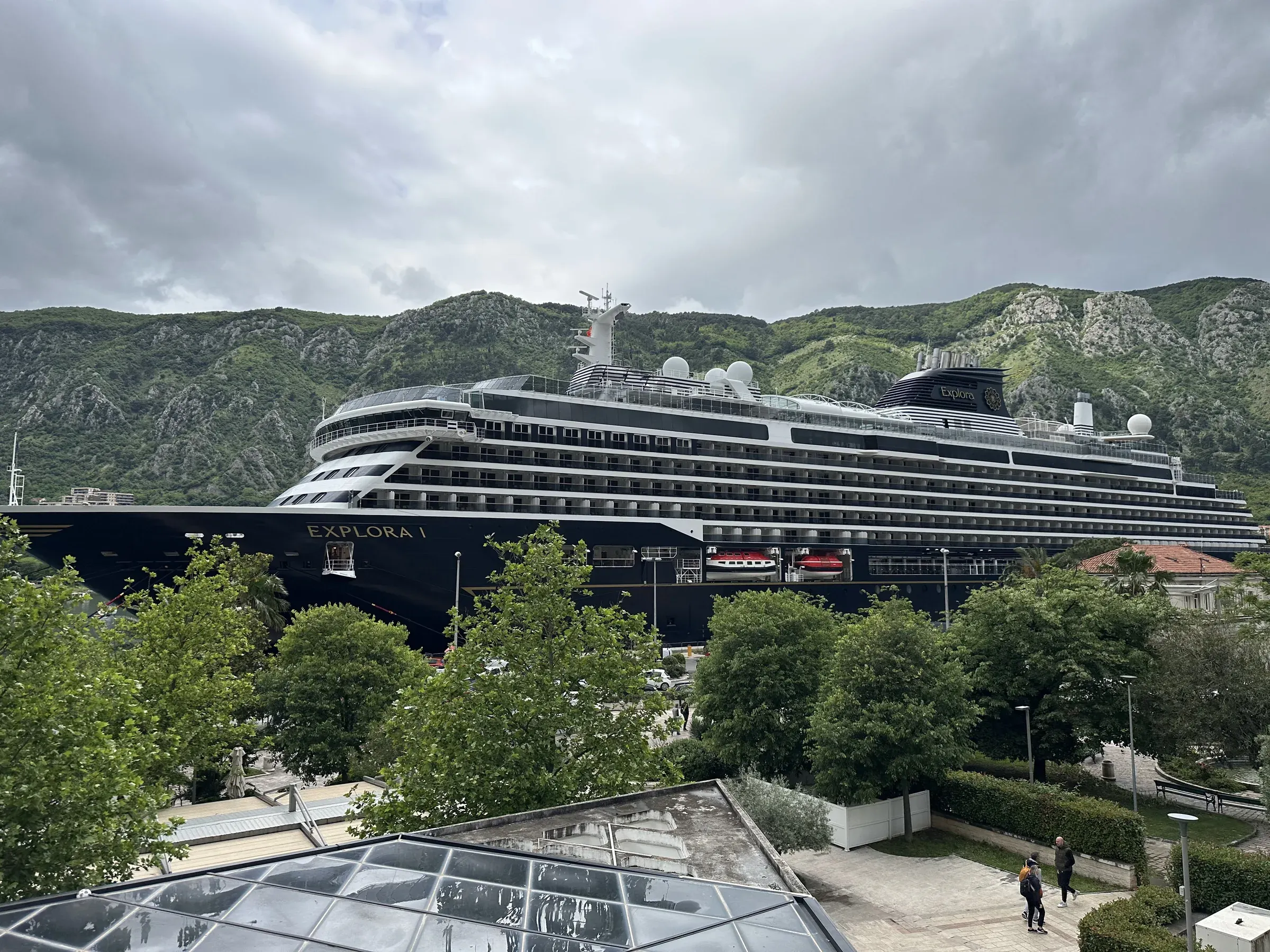 A town on the shore of the Bay of Kotor, Montenegro, seen from Explora I
