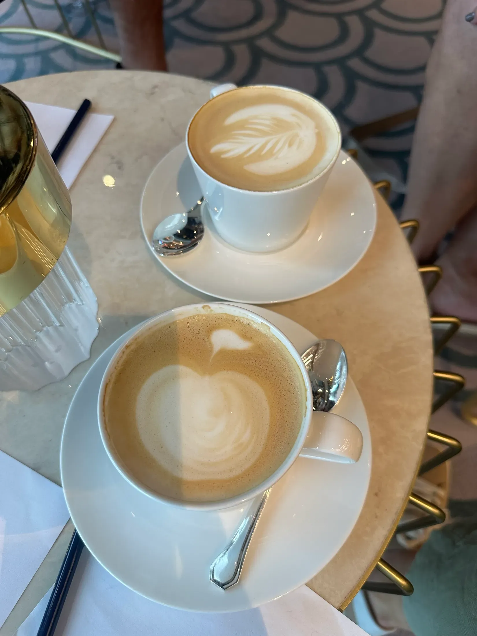 Two cappuccinos on a table during my Explora sailing