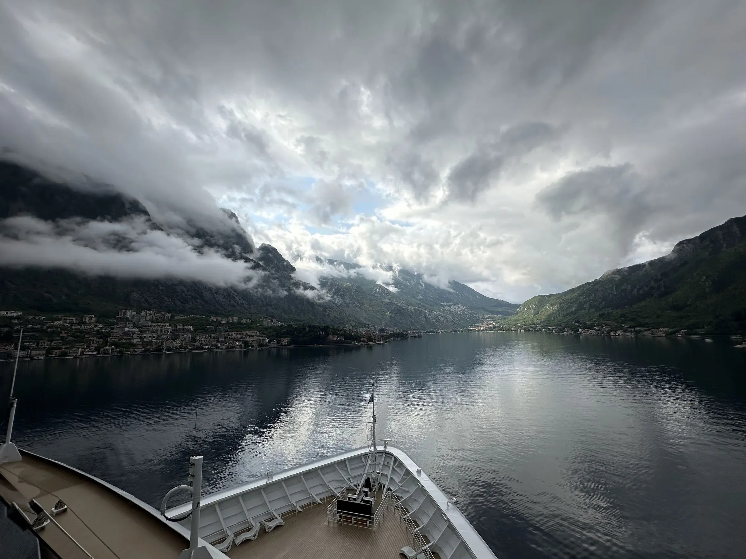 Mist over the mountains of the Bay of Kotor from the deck of Explora I