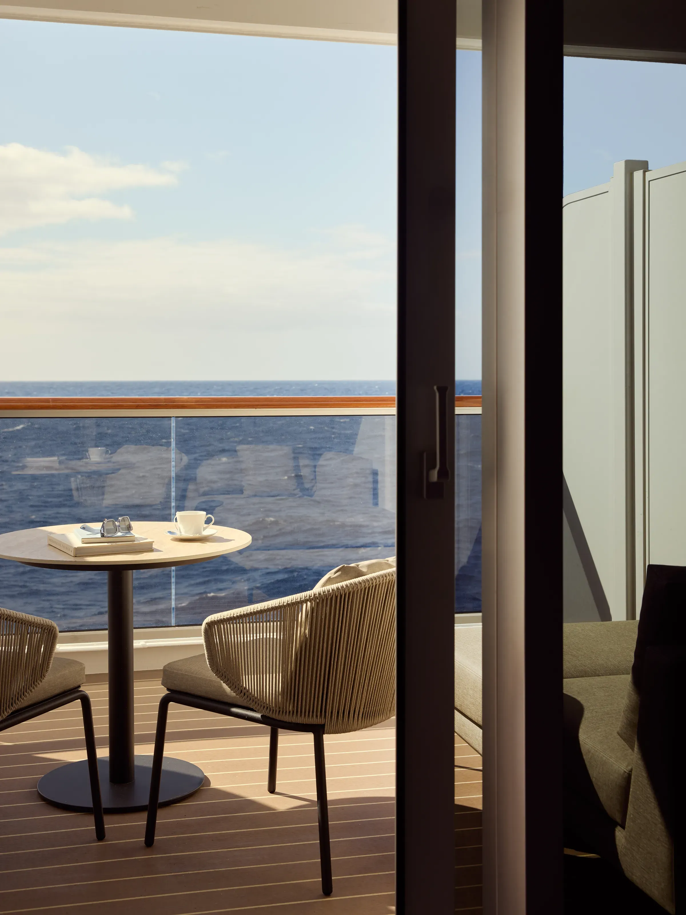An Explora Ocean Grand Terrace Suite with an expanded private outdoor terrace