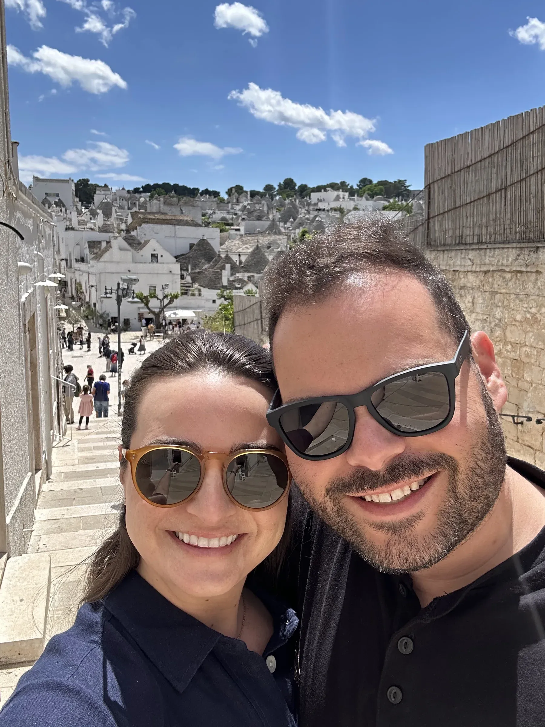 My wife and me on the steps of a Mediterranean hill town