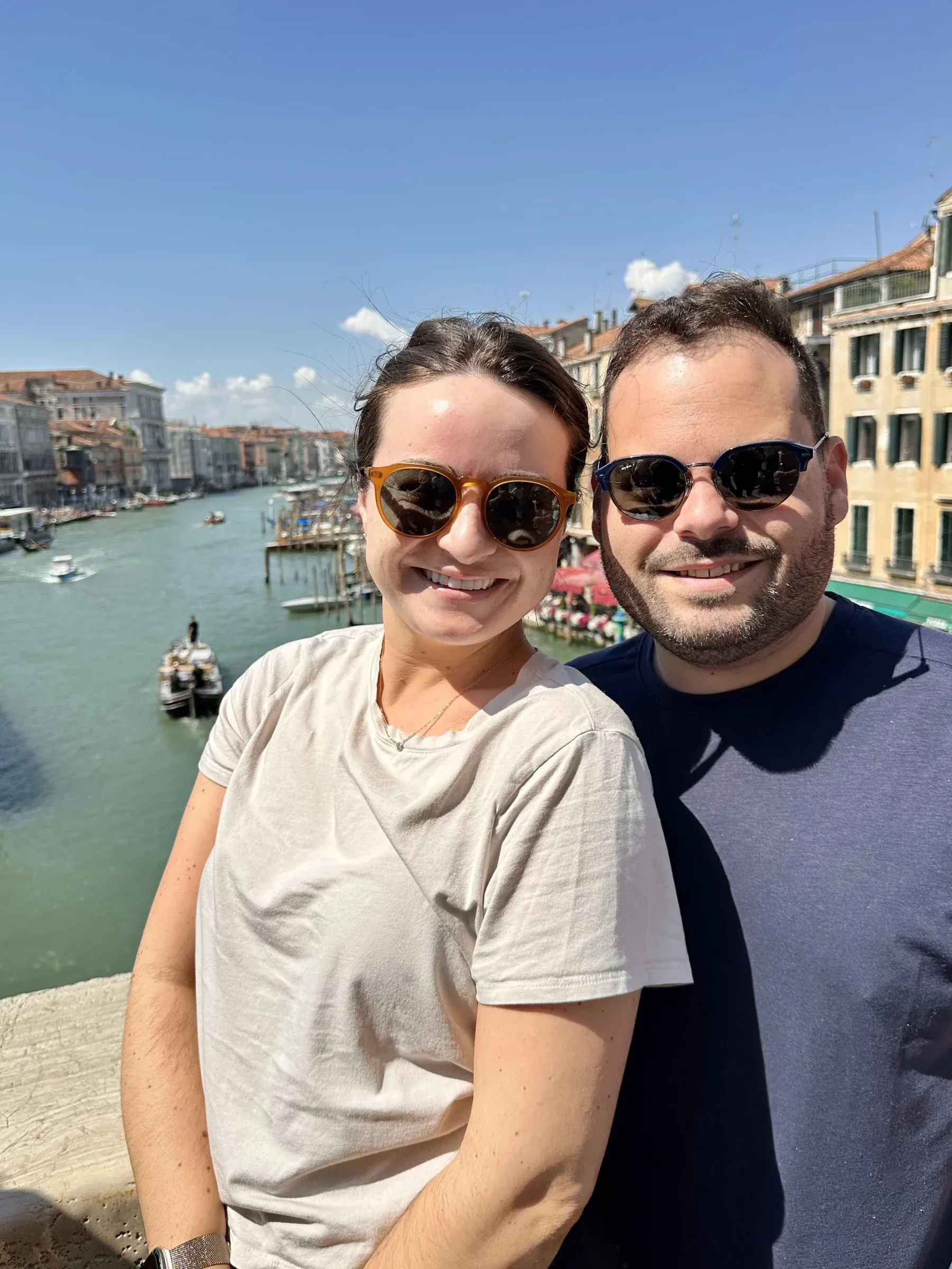 My wife and me on a Venice bridge before boarding Explora I